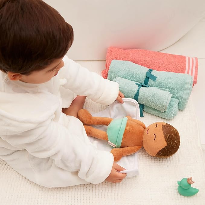 LullaBaby – 14-Inch Bath Doll – Olive Skintone & Light Brown Hair Baby Boy Doll with Accessories – Soft Plush Body – Real Water Play – Tub Toy – Kids Ages 2+