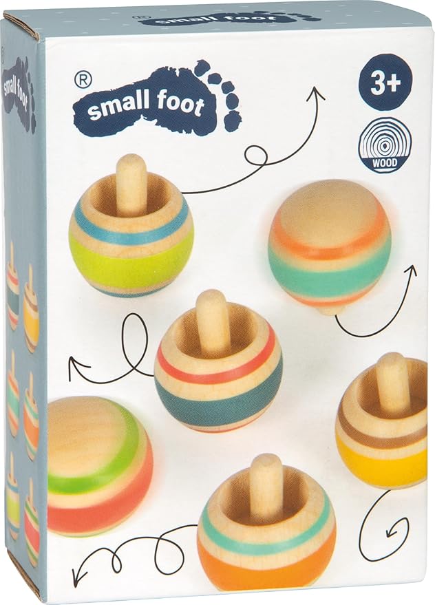 small foot Wooden Set, Small Gift, 6 Tops, Entertainment for Kids Aged 3+ Years Old, 12606, Multicoloured