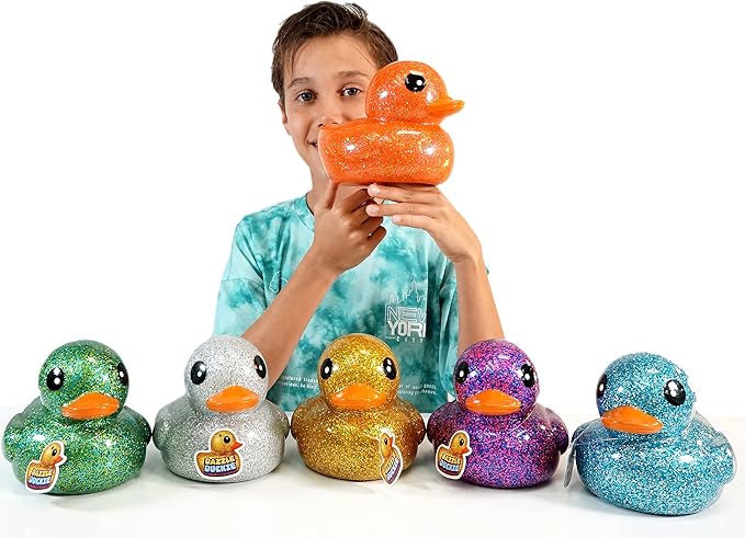 JA-RU Giant Glitter Rubber Ducks (1 Duck Assorted) 7" Large Rubber Duck. Kid Bath Toys. Stress Relief Fidget. Beach & Pool Toy. Baby Shower & Birthday Party Favors. 4346-1s