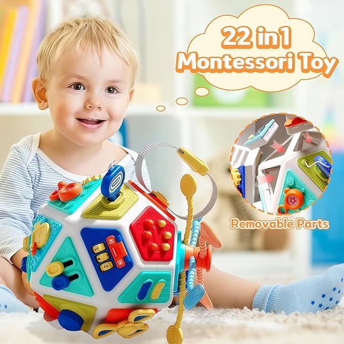 22-in-1 Busy Board for 1 Year Old, Activity Cube Montessori Sensory Toys for for Toddler 1-3, Early Educational Travel Toy for 1 Year Old Kid , Fine Motor Skills Gifts for Infant 12-18 M+ Boys & Girls