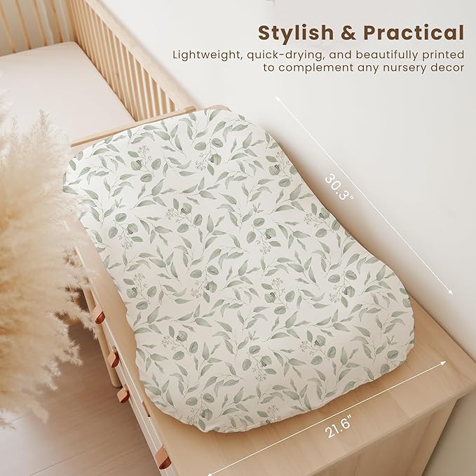 Konssy 2 Pack Baby Lounger Cover, Stretchy and Soft Newborn Lounger Cover, Infant Lounger Slipcover for Boys Girls, Covers Only (Green Leaves,Green)