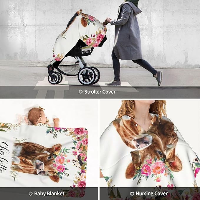 Personalized Winter Car Seat Cover for Baby: 2-in-1 Mom Nursing Breastfeeding Covers, Custom Name Car Seat Canopy for Newborns, Compatible with Strollers