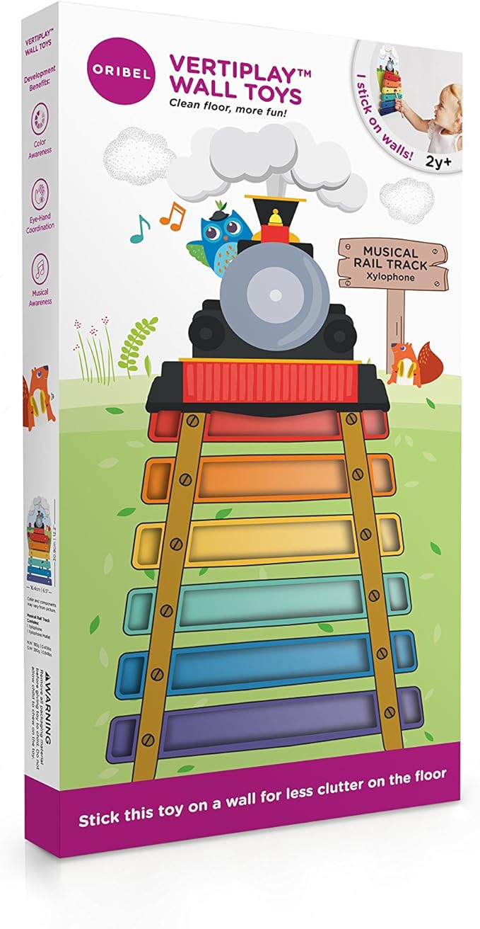 ORIBEL VertiPlay (Wall Toy) Adventure, Wooden Toy and Nursery Room Decor | Easy to Install, Just Stick & Play (Xylophone)