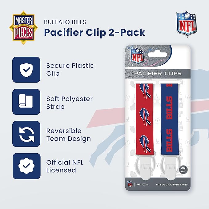 Baby Fanatic Officially Licensed Unisex Pacifier Clip 2-Pack - NFL Buffalo Bills - Officially Licensed Baby Apparel