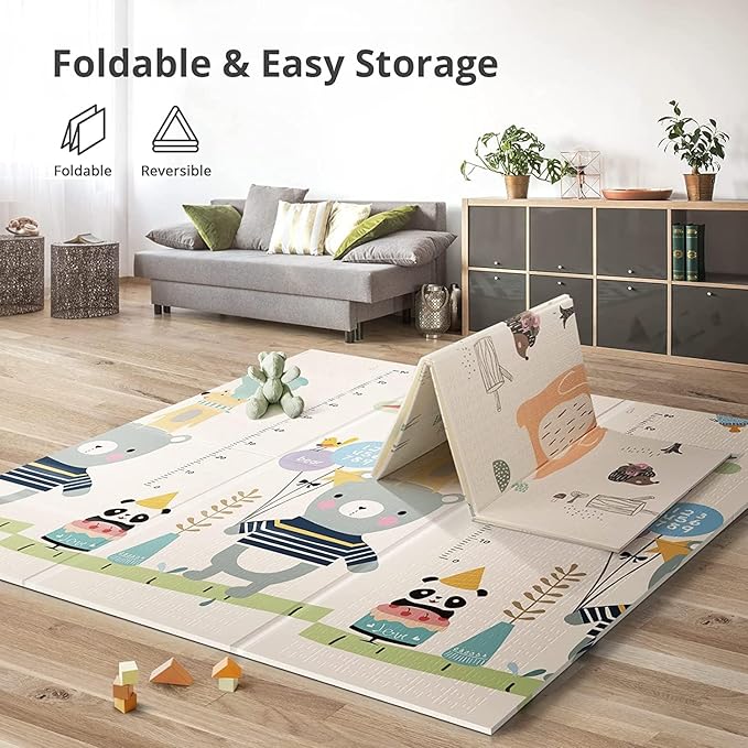 UANLAUO Play Mat for Baby Playmat 59" X 59" Play Mats for Babies and Toddlers, Infant Foam Mats for Kids, Reversible Portable Play Mat for Indoor, Outdoor - Perfect for Playtime and Tummy Time