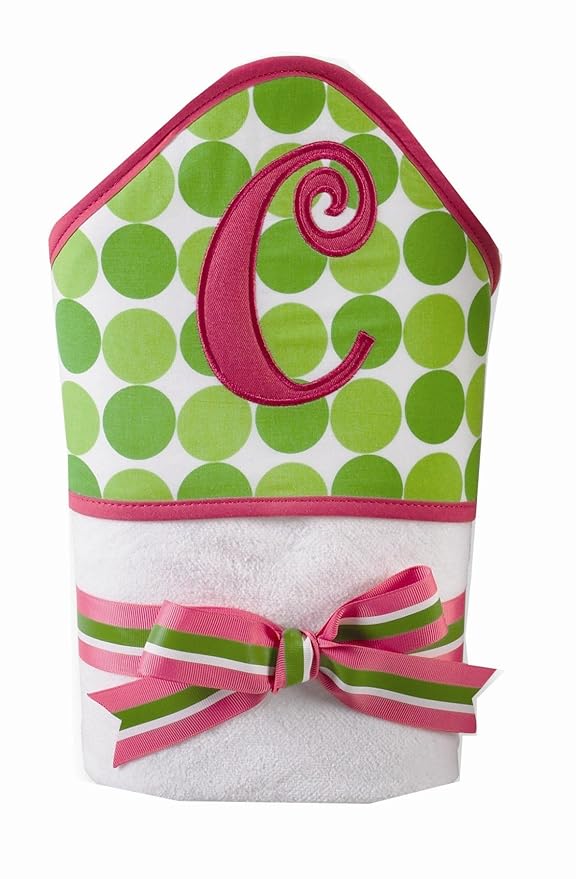 Baby Girl Pink Initial Hooded Terry Towel, Letter C