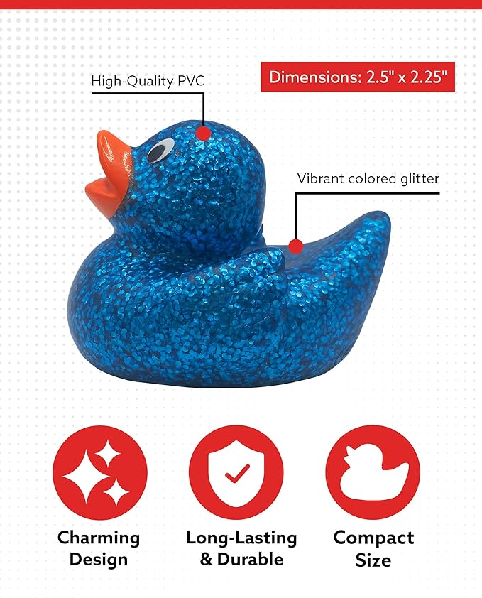 Alpi Glitter Ducks – Set of 5 Fun & Sparkly Rubber Ducks & Bath Toys - Decorative, Collectible, and Great for Parties, Gifts & Bath Time (Blue)