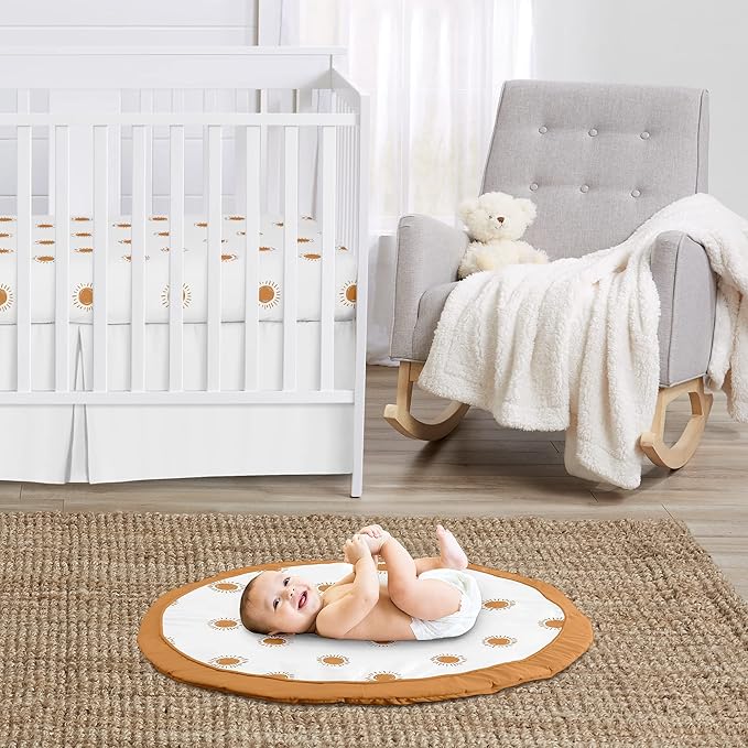 Sweet Jojo Designs Orange and White Boho Sun Boy Girl Baby Playmat Tummy Time Infant Play Mat Pumpkin Rust Orange Retro Bohemian Celestial Sky Desert Sunshine Outdoors Nature Minimalist Gender Neutral