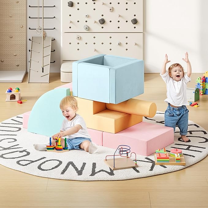 smilesun 12 PCS Foam Climbing Blocks for Toddlers with Ball Pit, Safe Soft Play Gym Set，Baby Kids' Indoor Playground Foam Blocks for Crawling, Climbing Motor Skills Development（Colorful）