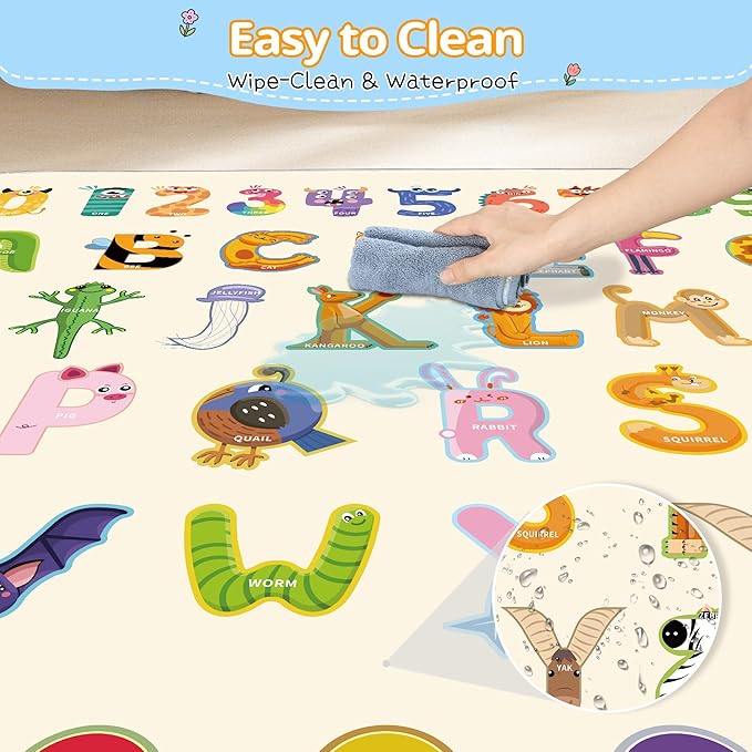 Baby Play Mat, 1-Inch Thick Foam 47" X 47" Playpen Mat,Waterproof & Non - Slip Playmat for Baby Play on Floor, Wipe - Clean, Ideal for Infants, Toddlers & Kids' Crawling and Tummy Time(Animal)