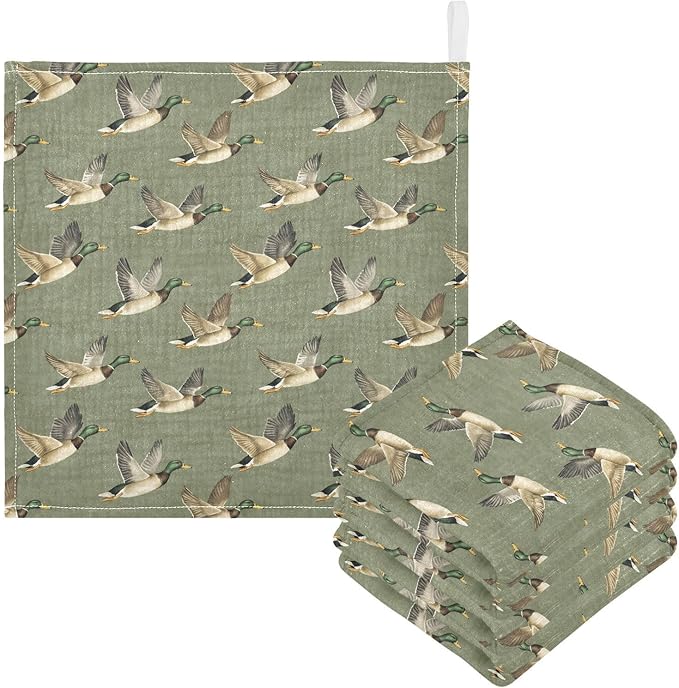 Newborn Face Towel Mallard Ducks Soft Cotton Baby Washcloths 11.8 x 11.8 Inch Infants Girls Boys Muslin Burp Cloths 5 Pack
