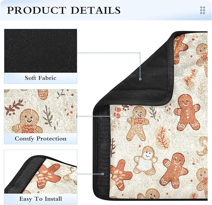 CHIFIGNO Cute Gingerbread Men Cookies Beige Car Seat Belt Covers Pack of 2 Soft Seat Belt Strap Cover Car Seat Shoulder Pads for Adults Kids
