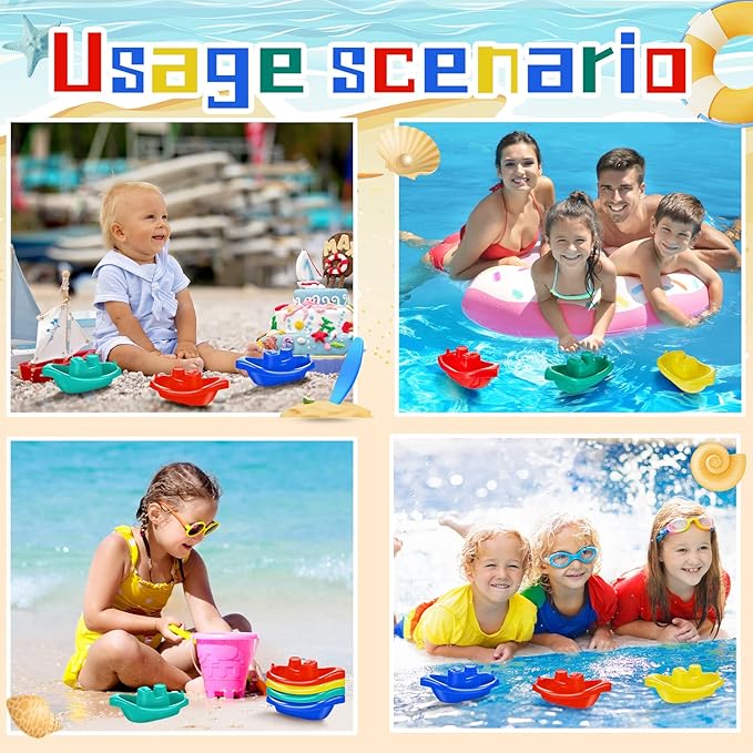 Woanger 60 Pcs Little Boat Bath Toys Stackable Floating Plastic Toys for Baby and Toddler Summer Pool and Bathtub Party, Vibrant, 4 Colors (Colorful)