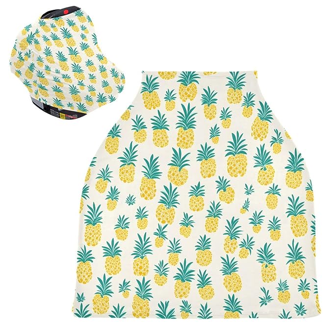 Qilmy Pineapple Pattern Baby Car Seat Cover, Multi-Use Breathable Breastfeeding & Stroller Cover, Shower Gift for Boys & Girls