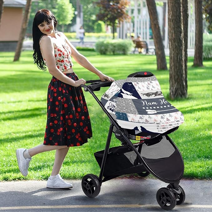 Personalized Baby Car Seat Cover for Boys Girls, Custom Nursing Covers for Breastfeeding with Name, Infant Stroller Cover, Baby Carseat Canopy for Newborn, Multiuse Car Seat Canopies, Wild Wolf