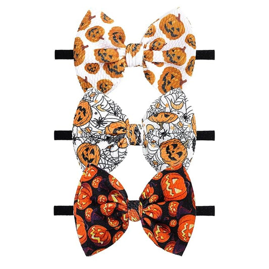 Halloween Baby Girl Headbands with Bows for Newborn Orange Hair Bow Hair Accessories Elastic Nylon Halloween Hairbands 3 PCS