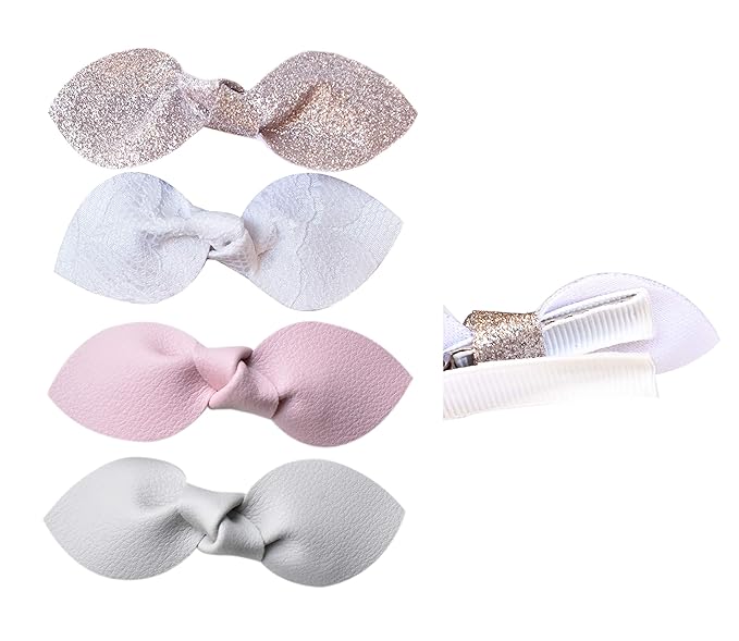 Non-Slip Alligator Hair Clips for Baby Girls – Set of 4 Faux Leather Rabbit Ear Bow Hair Accessories for Toddlers & Infants (Cactus Set)