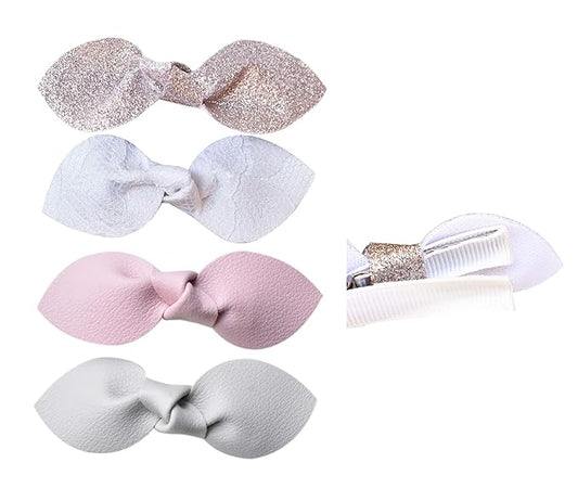 Non-Slip Alligator Hair Clips for Baby Girls – Set of 4 Faux Leather Rabbit Ear Bow Hair Accessories for Toddlers & Infants (Cactus Set)