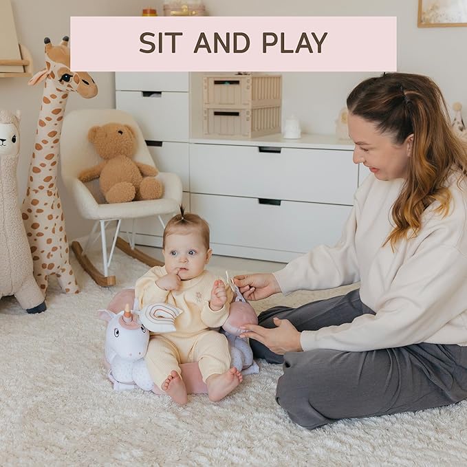 Aila+Aiden 2-in-1 Tummy Time Mat and Seated Support with Two Toys – for Newborns and Babies – Includes Detachable Cushion for Supervised Play & Head/Neck Development (Blush)