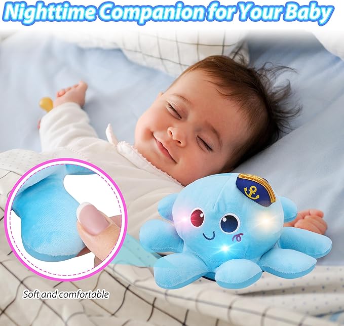 Musical Octopus Baby Toy - Crawling & Rotating Octopus Toy with Recording, Light-Up Voice Control, Clap Hands Awake for 2-6 Year Old Boys and Girls, Tummy Time Sensory Toy