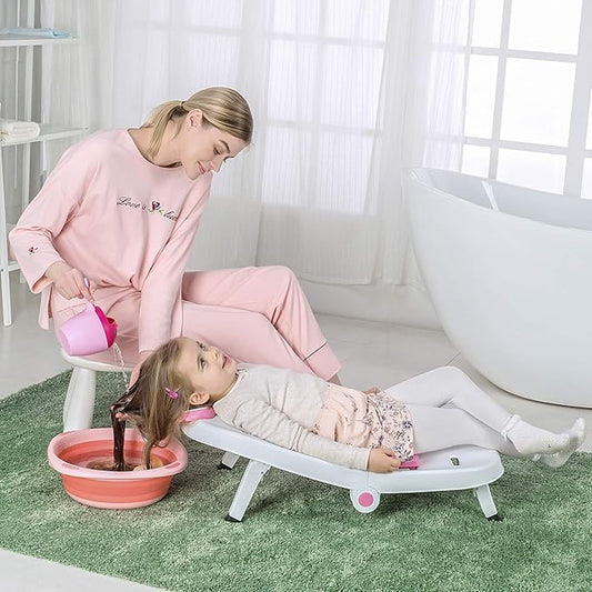Fedicelly Toddler Shampoo Chair Bather Girls, Kids Hair Washing Bath Seat, Children Head Hair Rinser Salon Chair(Pink)