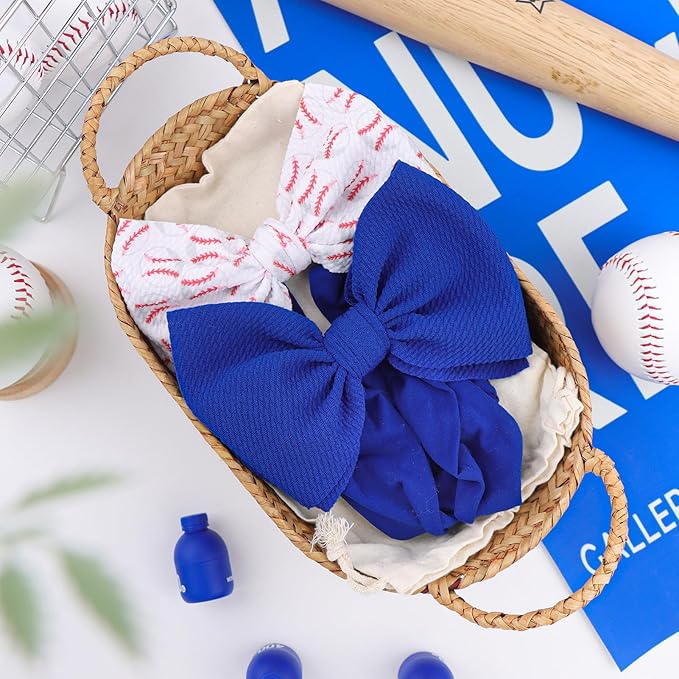 6'' Large Baseball Baby Girl Bows High Stretchy Soft Nylon Headbands for Girl Handmade Hairbands with Bows Hair Accessories for Infant Newborn Blue