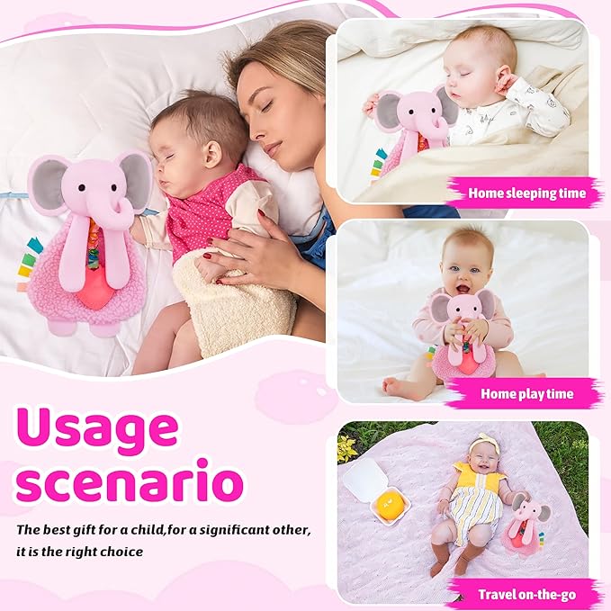 Pro Goleem Pink Elephant Loveys for Babies Girl and Boy, Baby Lovey with Teether, Baby Toys 0 3 6 9 12 Months, Safety Teething Toys for Babies Infant Newborn and Toddler