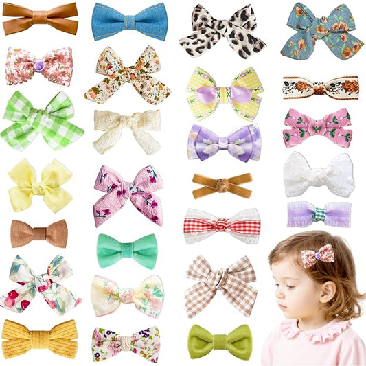 26 Pack Fully Lined Baby Girls Hair Clips Bows Fine Handmade Non Slip Barrettes for Hair Accessories for Little Girls Infants Toddlers