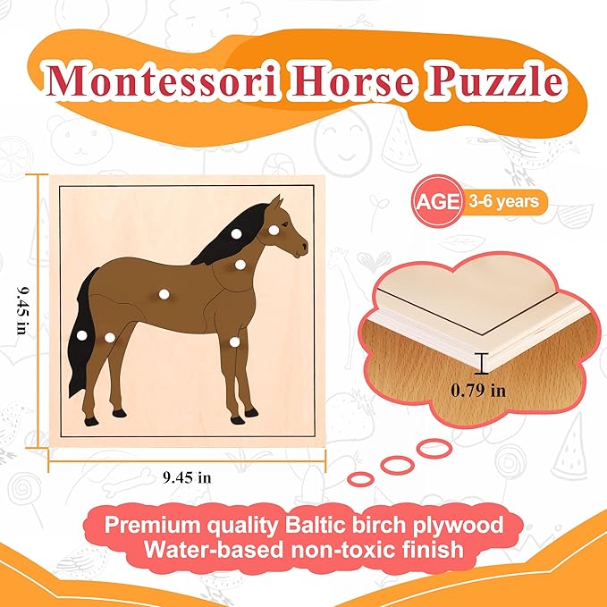 Montessori Outlet Horse Puzzle for Children 3-6 Years Montessori Education at School and Home