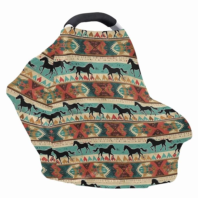 Youngerbaby Aztec Western Horse Nursing Cover for Newborns Breastfeeding Cover Scarf Baby Car Seat Covers Infant Stroller Cover Carseat Canopy for Girls and Boys Full Coverage