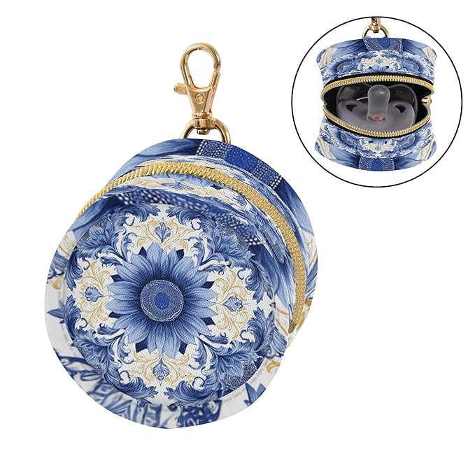 Pacifier Holder with Clip Pacifier Case for Diaper Bag Round Baby Pacifier Pouch Box Bag Portable Sunflowers Blue and White