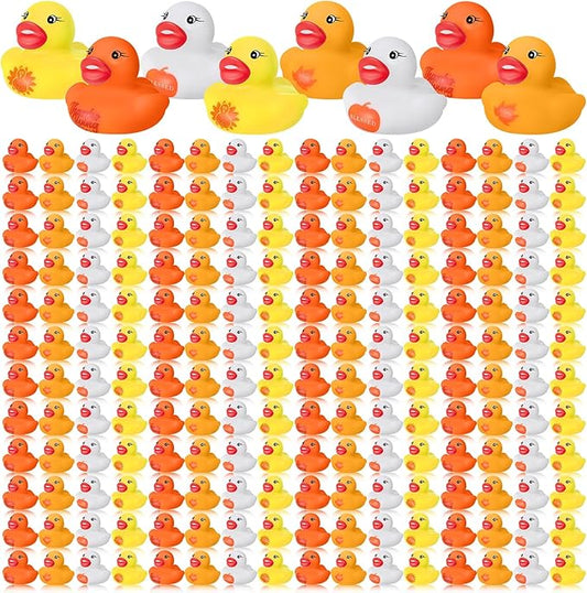 MiniInflat 200 Pcs Thanksgiving Day Rubber Ducks Assorted Rubber Duckies Bulk Mini Pool Toy Ducks Small Tiny Ducky for Thanksgiving Day Party Favors Classroom Exchange Gifts
