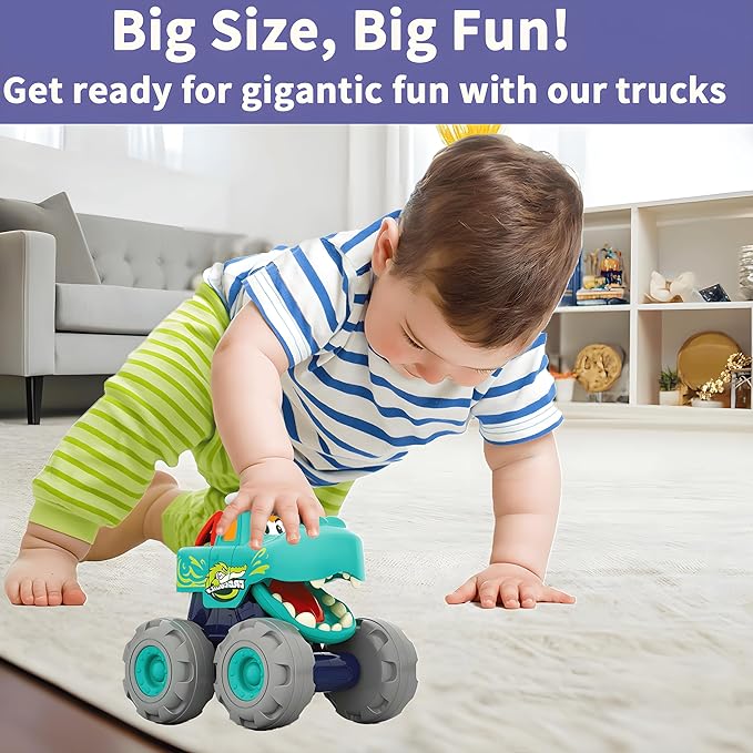 MOONTOY Toy Cars for Toddlers 1-3, 3 Pack Monster Truck Toys for 1 2 3 Year Old Boy Gifts, Baby Animal Play Vehicle Push Pull Back Truck for 12-18 Months 2-4 0-2 1-2 One Year Old Boy 1st Birthday Gift
