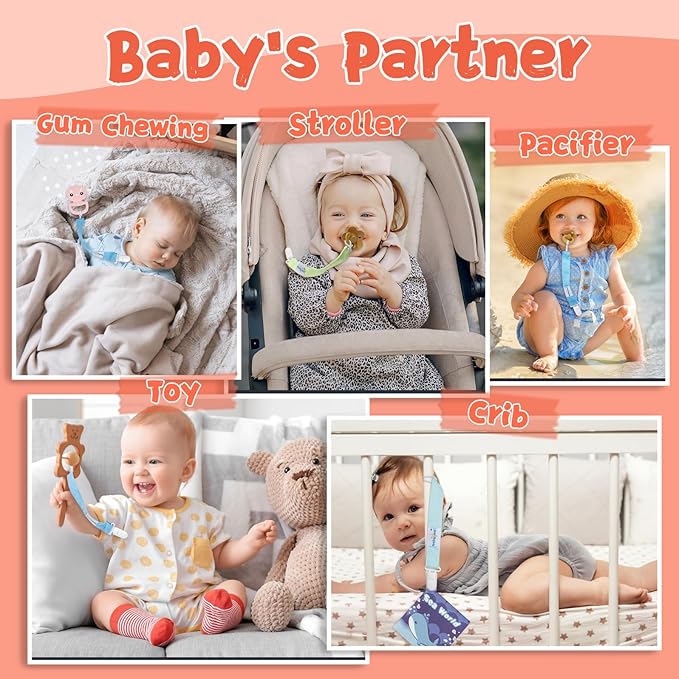 babygoal Floral Pacifier Clips, 6 Pack Binky Paci Holder Clips Leashes Fits for Most Baby Pacifiers and Binkies 6PS21