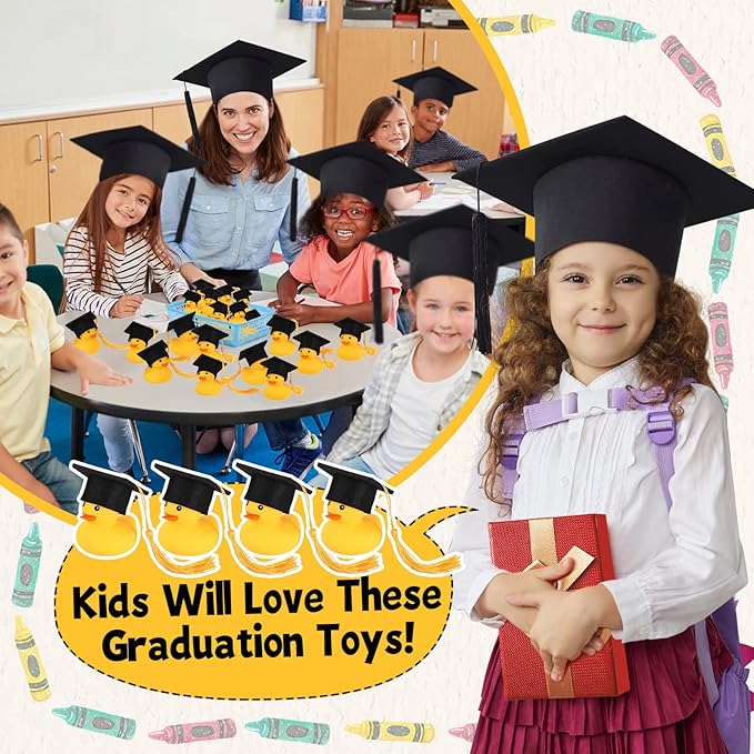 Jerify 48 Pcs Graduation Rubber Ducks with Grad Cap 2026 Diploma Grad Rubber Duck Graduation Party Bath Pool with Storage Bag for Student Gifts Party Favor(Gold)