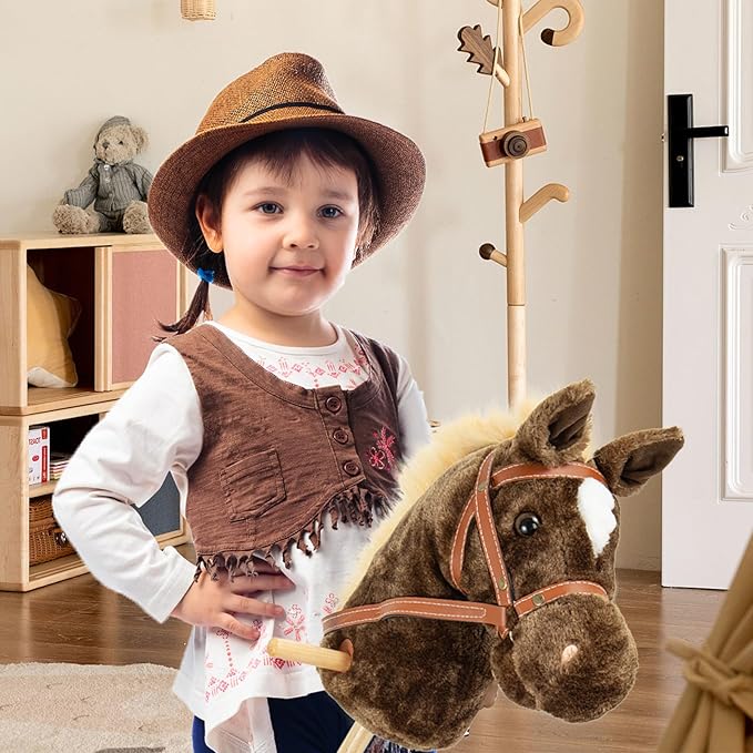 Plush Horse Riding 39inch,Horse Provides Fun Pretend Play for Toddlers & Preschoolers, Clip-Clop Sounds (Coffee)