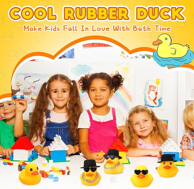 Honoson 6.89 Inches Large Rubber Duck Funny Giant Rubber Duck with Hat and Sunglasses Big Squeaky Duckling Car Ornaments Duckling for Dashboard Decorations Bath Toy(Yellow)