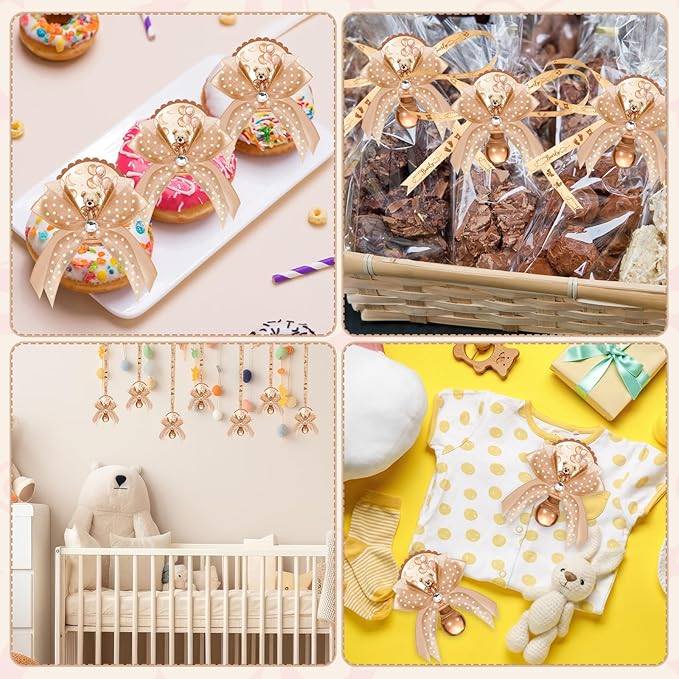 Hotop 36 Pcs Baby Shower Pacifier Necklace Bulk Bear Acrylic Pacifier Necklace for Baby Shower Charm Necklaces Party Favors for Girls Boys Gender Reveal Decoration Table Pieces(Champagne,Girl)
