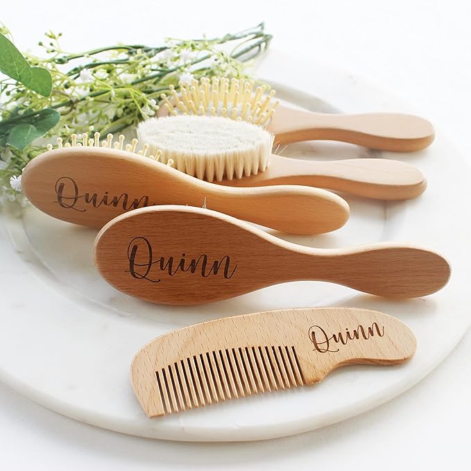 Baby Hair Brush | Personalized Baby Gifts | Wooden Brush | Cradle Cap | Brush Set | Engraved