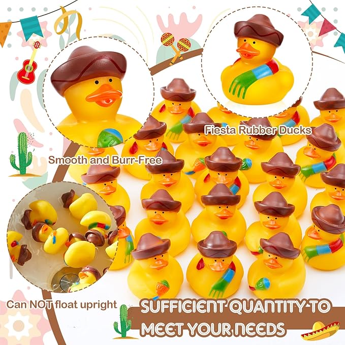 48 Pcs DEEKIN Mexican Fiesta Rubber Ducks for Party Favors Decoration 2 Inch Fiesta Party Favors Cinco De Mayo Party Decorations Rubber Ducks Assortment Birthdays Accessories