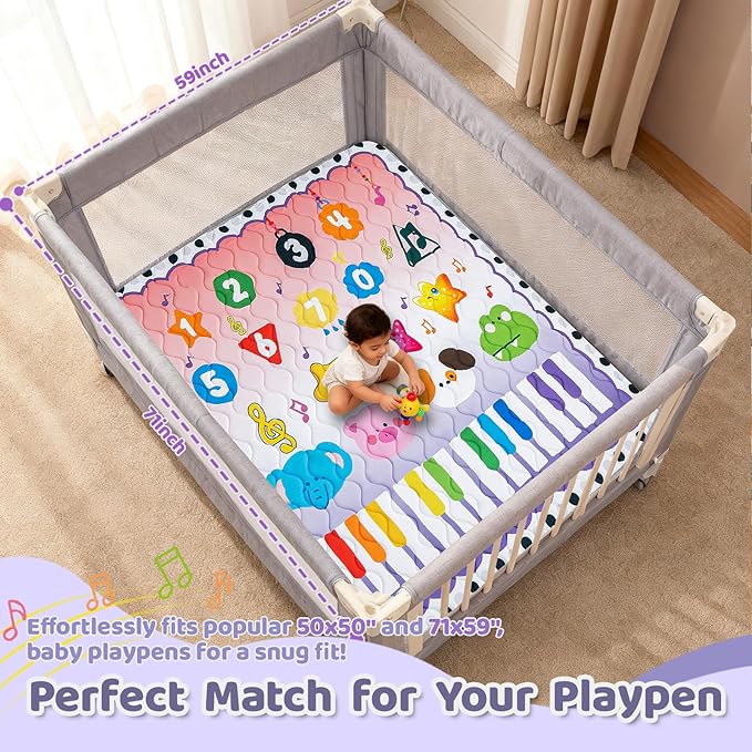 RONGFA Baby Play Mat for Floor, 71'' x 59'' Thicken Foam Soft Padded Playmat for Baby, Playpen Mat for Toddlers Infant Kids, Machine Washable, Non-slip Bottom Safe for Crawling (Piano)