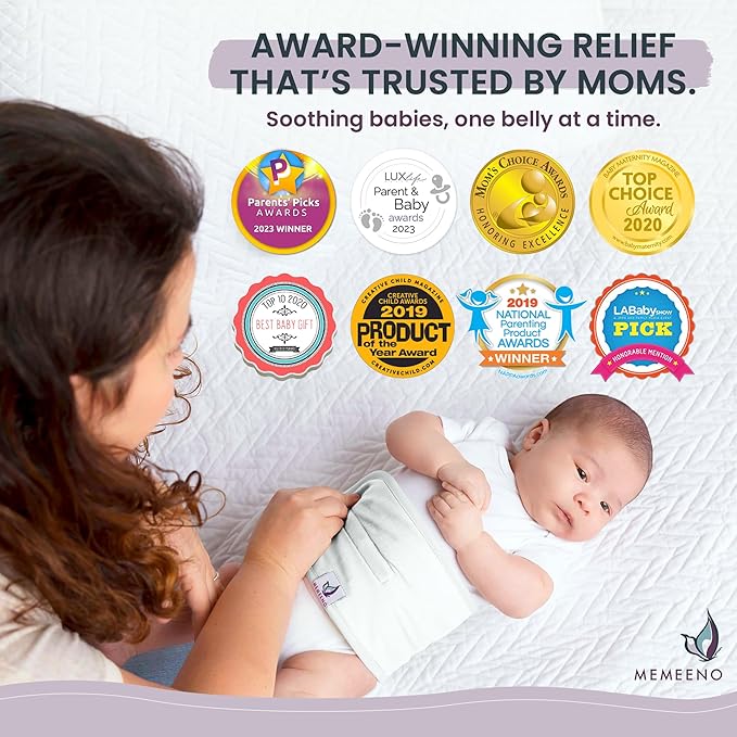 MEMEENO Baby Belly Band for Gas and Colic Baby Relief - Belly Band for Baby Heating Pad for Colic, Baby Gas Relief, Gas Relief for Infants, Baby Heated Tummy Wrap, Colic Relief for Newborns, Pearl