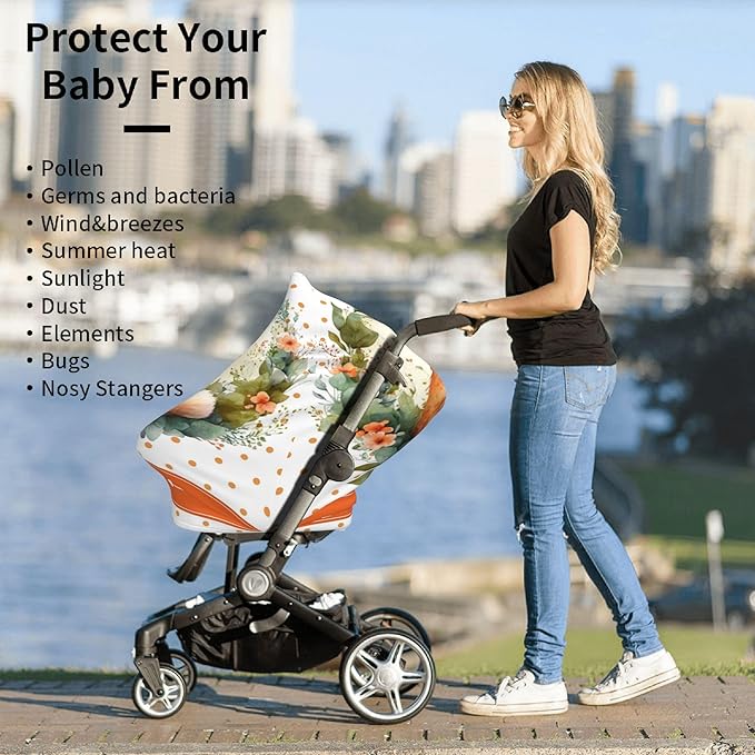 Personalized Fox Baby Car Seat Cover with Name,Multi-Use Canopy for Nursing, Strollers,Shopping Carts,Customized Breastfeeding Cover, Full Privacy,Infant Stroller Cover