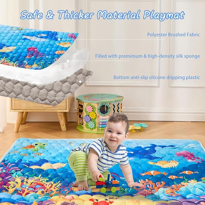 Baby Play Mat, 50" X 50" Playpen Mat Premium Foam Baby Floor Play Mats, Foldable Thick One-Piece Crawling Mat, Non-Slip Cushioned Baby Playmat for Infants,Babies,Toddlers (Blue)