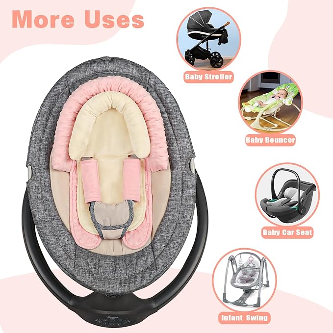 Infant Car Seat Insert, Baby Car Seat Head & Body Support with 2 Strap Pads, Ultra Soft Newborn Preemie Carseat Insert Cushion for Girls Boys, Fits Car Seat, Stroller, Swing, Bouncer, Beige