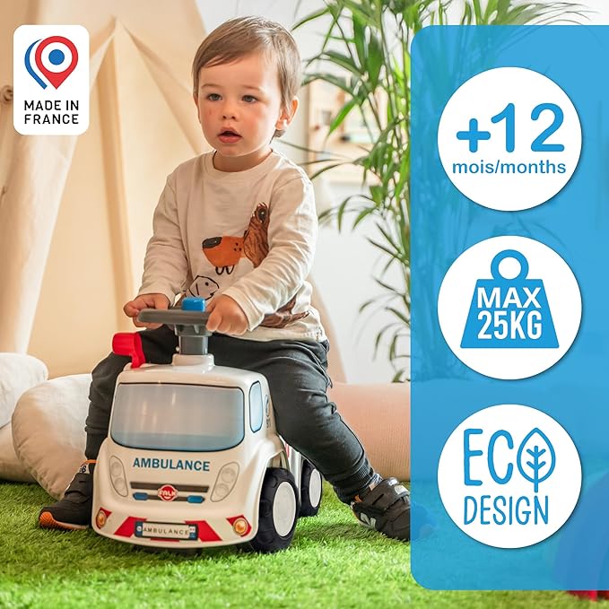 Falk Truck Vehicle with Opening seat and Steering Wheel with a Horn, Push Ride-On Toy for Toddlers 1-3 Years (Ambulance)