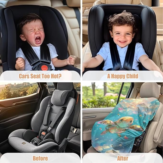 XYZCANDO Turtle Print Infant Car Seat Protector Fashion Car Seat Covers for Babies Easy to Install Baby Car Seat Sun Shade Cover Waterproof Baby Car Seat Cover for Summer Gift for Holiday