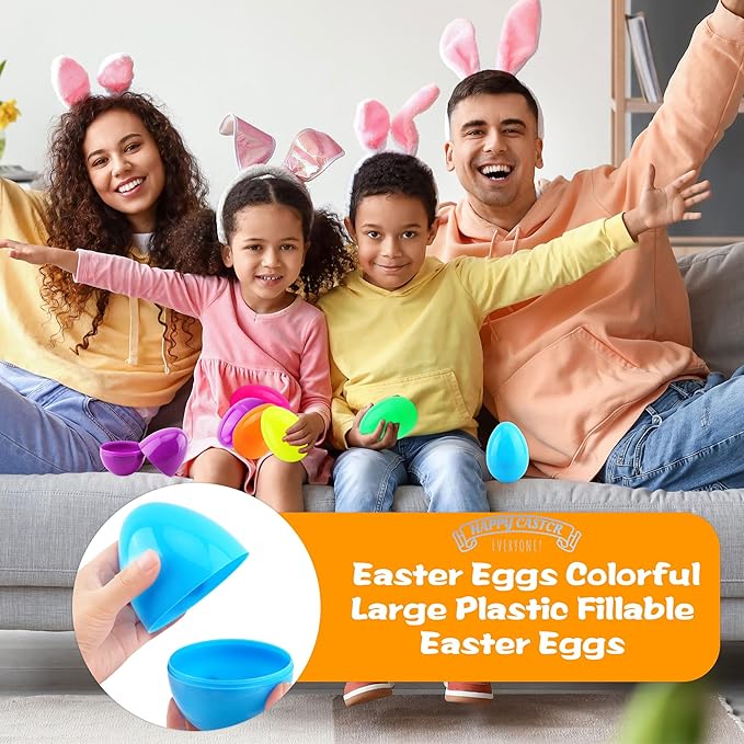 12 Pack 4 Inch/ 5 Inch/ 6 Inch Fillable Easter Eggs Colorful Large Jumbo Plastic Easter Eggs for Easter Basket Fillers Egg Hunt Party Supplies (6 Colors (5 Inch))