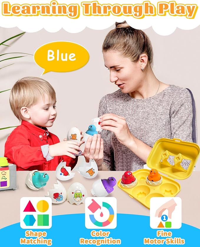 Zartores Easter Basket Stuffers for Toddlers 1-3, Easter Egg Toys for Toddlers 1-3, Matching Sensory Eggs Toys, Easter Birthday Gifts Prefilled Eggs with Toys for 3 Year Old Girls Boys