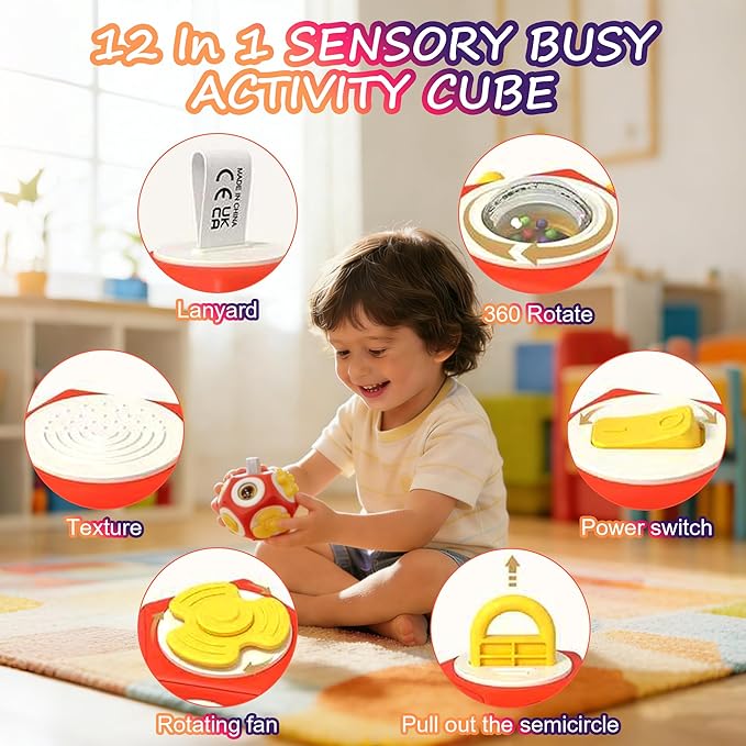 Busy Cube for Toddlers 1-3,12-in-1- Montessori Sensory Activity Cube with Children's Intellectual Development Learning,Educational Learning Gifts for Boys & Girls